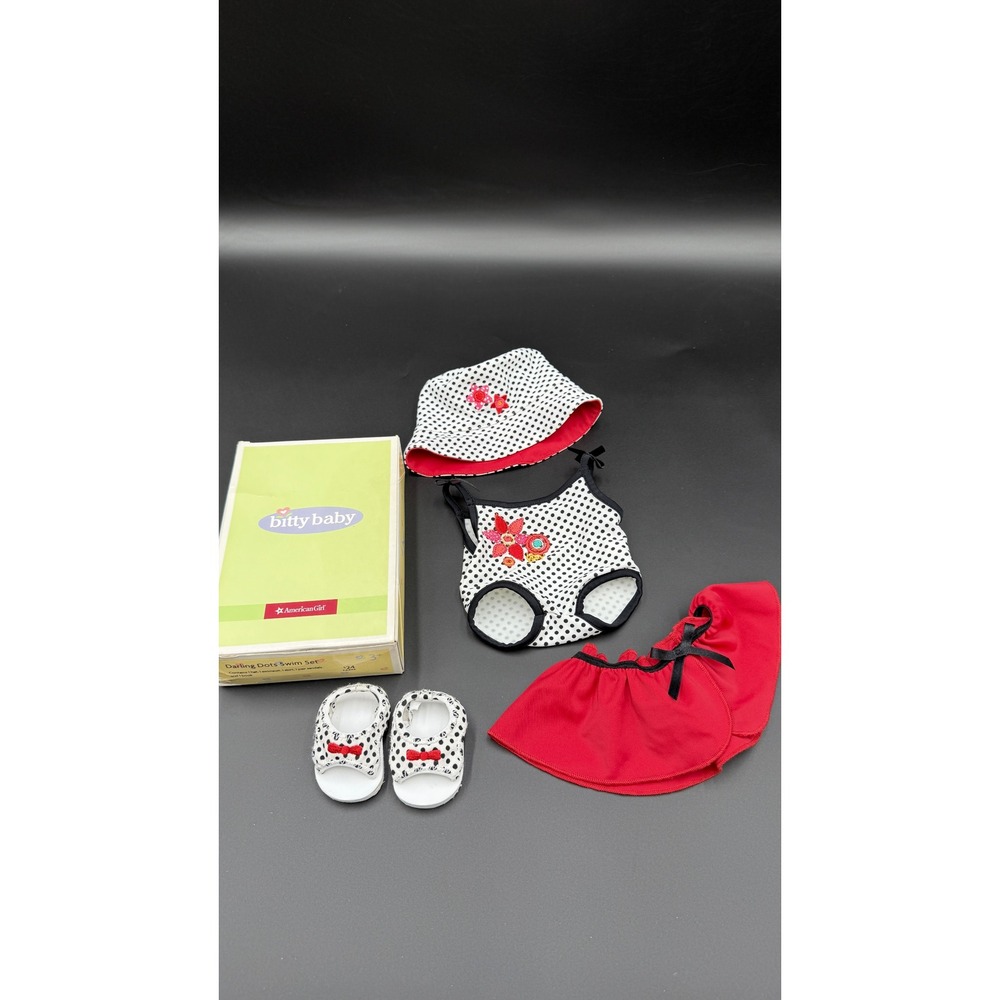 American Girl Bitty Baby Darling Dots Swim Set T6494 Polka Dot Outfit Hat Sandal